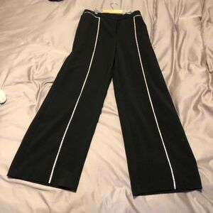 Black Wide-Leg classic Alfani Pants with cream Trim